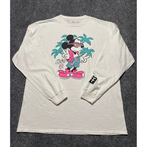 Disney x Neff Mens Mickey Mouse Tropical Long Graphic T-Shirt White Pink Large